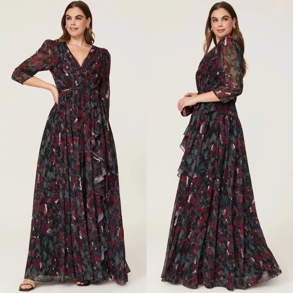 BADGLEY MISCHKA Pleated Floral Gown Multicolored Size 4